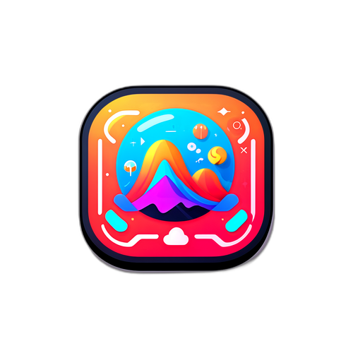 Autocolant cu un design futurist al iOS 26, evidențiind aplicații noi