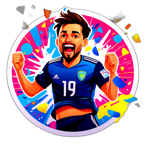 Illustrazione dinamica di Dovbyk che celebra un gol