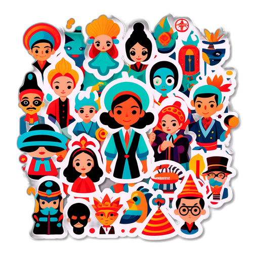 Купка персонажів з різних епох, що поєднують традиції та сучасність, з елементами сюрреалізму