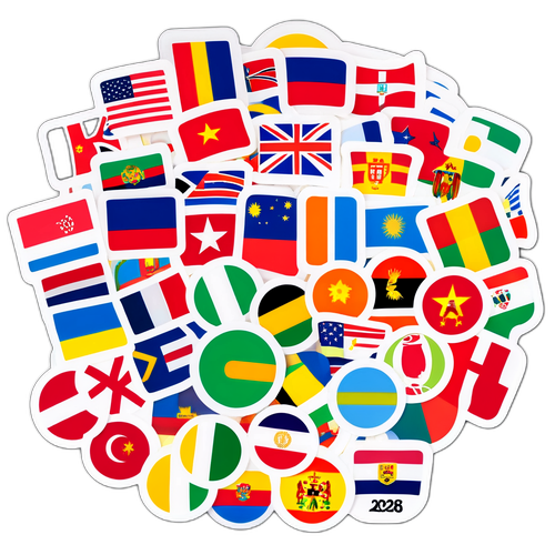 Những chiếc nhãn dán với biểu tượng của các quốc gia tham gia World Cup 2026