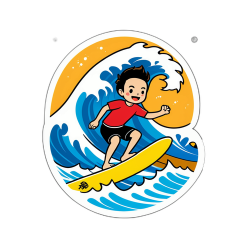 南鳥島でサーフィンを楽しむキャラクター