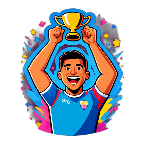 Illustration d'un moment iconique de Carlos Alcaraz levant un trophée