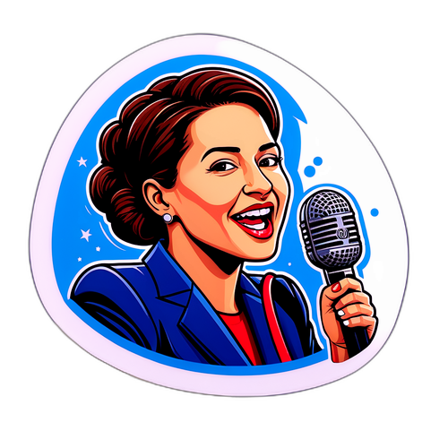 Diseño de una pegatina de Corina Machado con micrófono