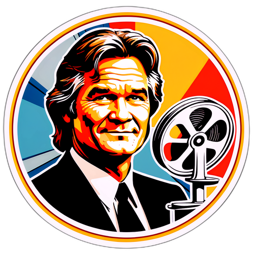 Retro-klistremerke av Kurt Russell med filmrullmotiv