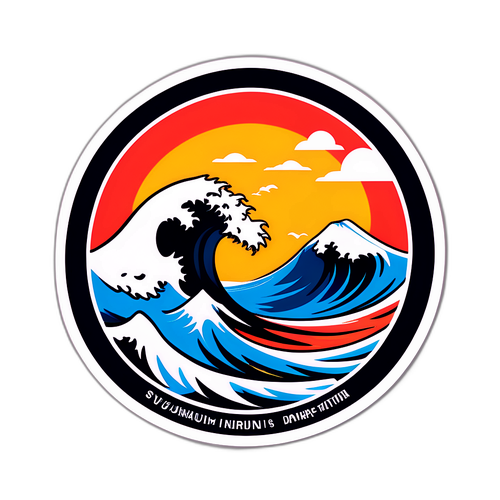 津波避難の重要性を促進するインフォグラフィックスタイルのステッカー