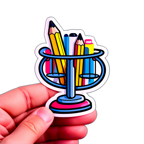 Sticker mit einem stilisierten Federmäppchen, das eine Waage darstellt