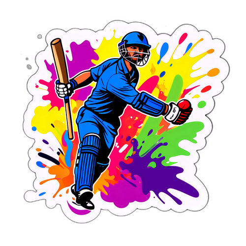 Adesivo coinvolgente con giocatori di cricket in azione