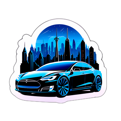 Futuristisk Tesla med bysilhuett
