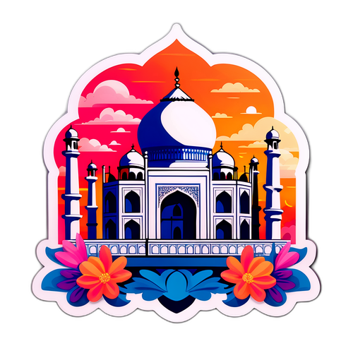 En lekfull klistermärke av Taj Mahal vid solnedgången