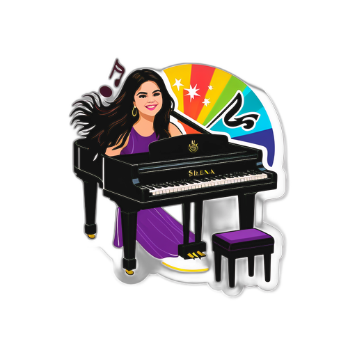 Autocollant de Selena Gomez avec un piano et une guitare