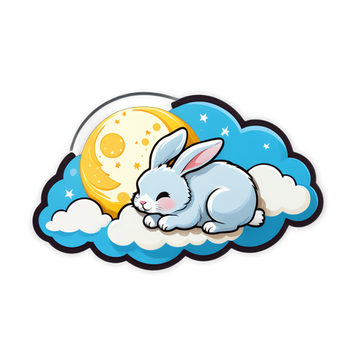 可爱睡在月亮上的兔子