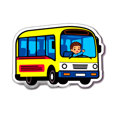 Turvallisuusaiheinen tarra – Bussi ja lapsi