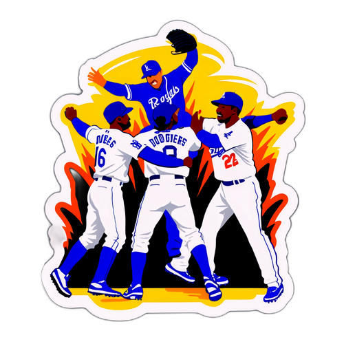 ロイヤルズとドジャースの選手たちがヒーローポーズを決めるステッカー
