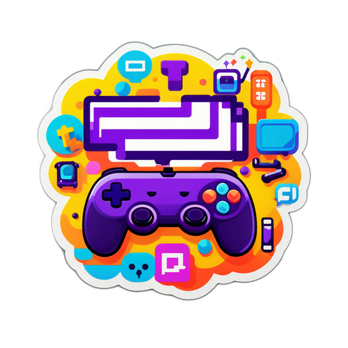 Sticker vibrant cu logo Twitch și elemente de gaming