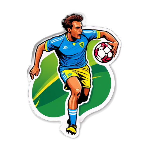 Autocollant coloré illustrant Peter Luccin sur le terrain