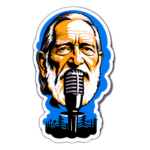 Künstlerischer Sticker mit Willie Nelson und Mikrofon