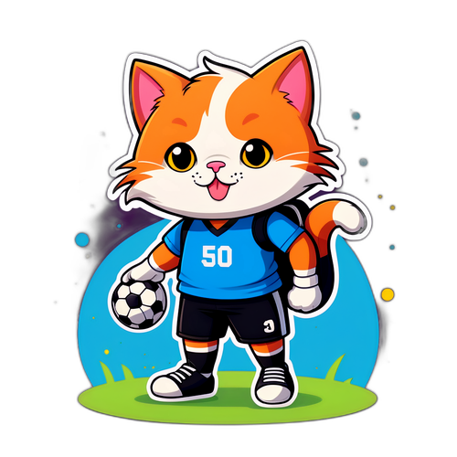 Gatto Cartone Animato Giocatore di Calcio