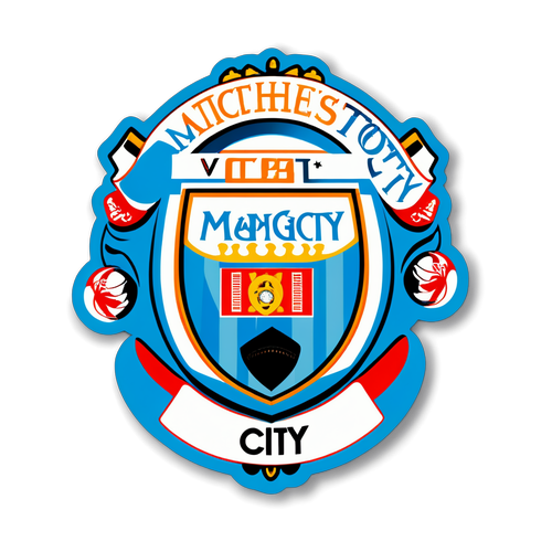 Stiker Emblem Manchester City dengan Sepak Bola Dinamis