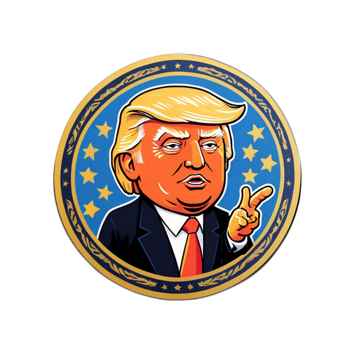 Humoristische Sticker van Donald Trump met Nobelprijsmedaille