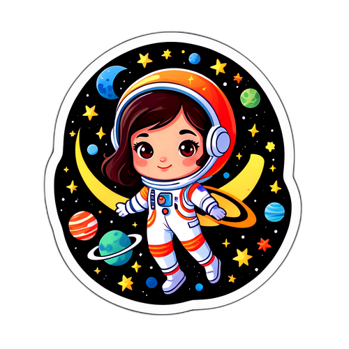Un adesivo giocoso di Samantha nello spazio