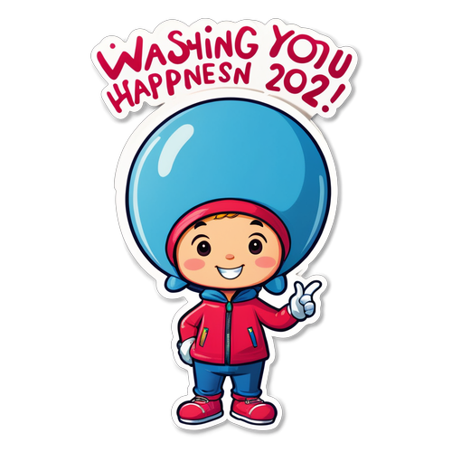 Stiker Kartun Ceria 'Wishing You Happiness in 2025!'