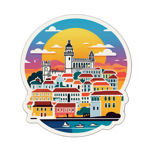 Lisbon Skyline i Solnedgång