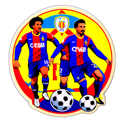 Tem dán logo FCSB với cảnh bóng đá sôi động