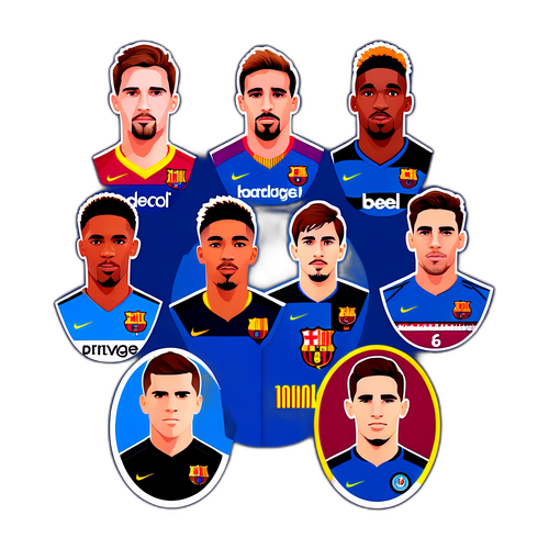 Club Brugge és Barcelona játékosainak portréi, elegáns dizájn, a csapatok tisztelete