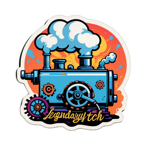Stiker Mesin Uap Vintage dengan Sentuhan Modern