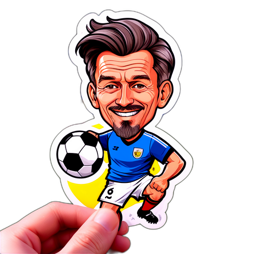 Karikatur av Jørgen Strand Larsen med fotball