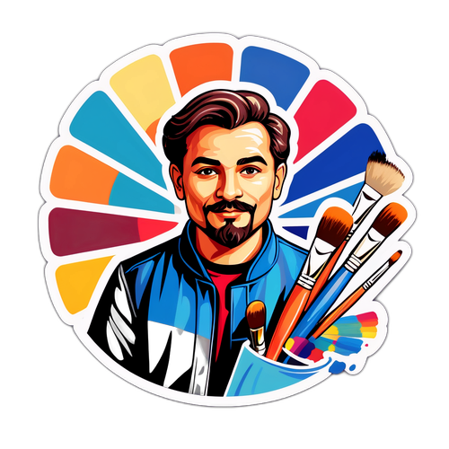 Ștefan Baiaram în mijlocul unei scene artistice