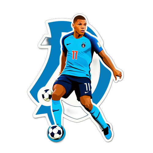 Dynamyczny sticker Kyliana Mbappé w trakcie strzału na bramkę