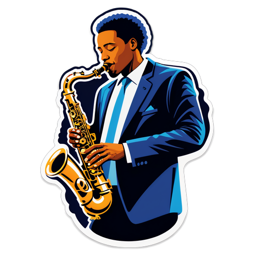 Sticker ng isang Jazz Musiker na Nagsasalang ng Saxophone