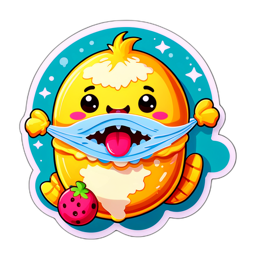 インフルエンザウイルスを食べるかわいいマスコットキャラクターのデザイン