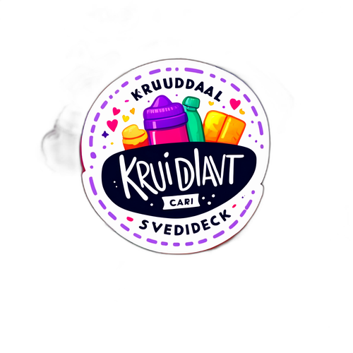 Sticker met Kruidvat-logo en kleurrijke doodles