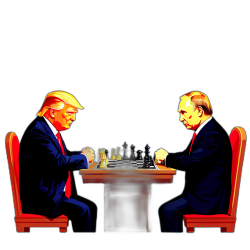 Donald Trump und Wladimir Putin beim Schachspielen mit humorvollem Twist