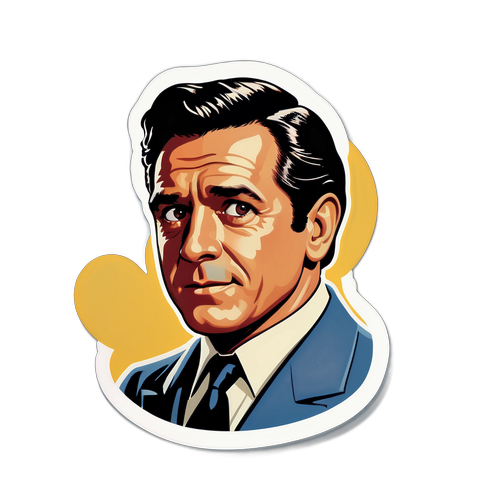 Sticker de Fernando Carrillo como personaje de una película clásica, en un fondo vintage