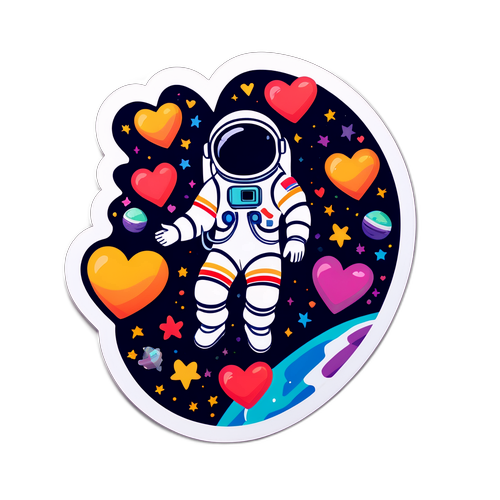 Farbenfrohe Herzen und Astronauten Aufkleber