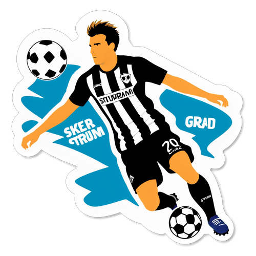 Ein dramatisches Design von Sturm Graz mit einem Fußballspieler in Aktion und dem Text "SK Sturm Graz – Lebe deinen Traum".