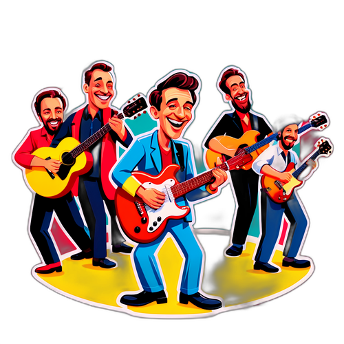 Laár András karikatúrája gitározás közben