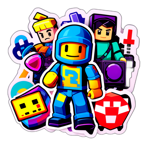 Retro-stylowy naklejka z klasycznymi elementami gier Roblox