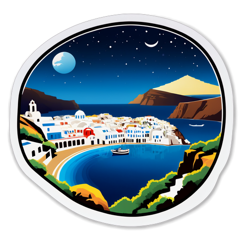 Sticker mit Retrospektive über die Erdbeerschnelle in Santorini, beeindruckend und respektvoll