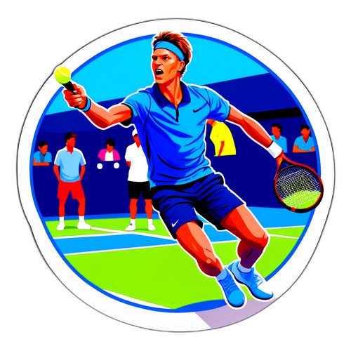 Sticker cu Jannik Sinner la serviciu în meci de tenis