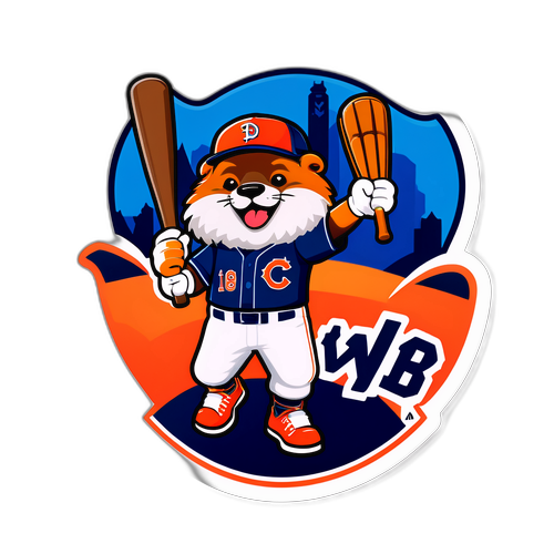 Autocollant combinant des éléments de la MLB avec des mascottes amusantes et des emblèmes d'équipe