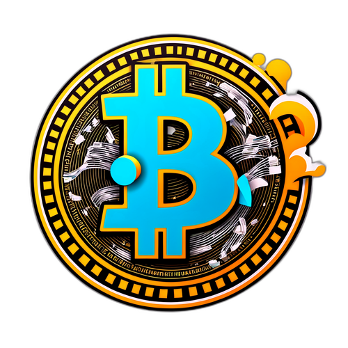 สติกเกอร์ BTC บนพื้นหลังของการไหลของเงินดิจิทัล