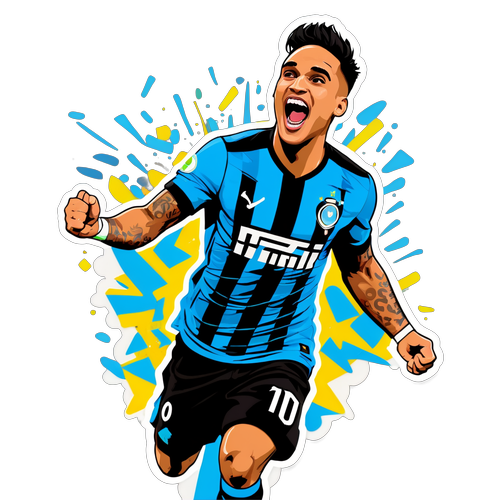 Un autocollant représentant Lautaro Martinez fêtant un but