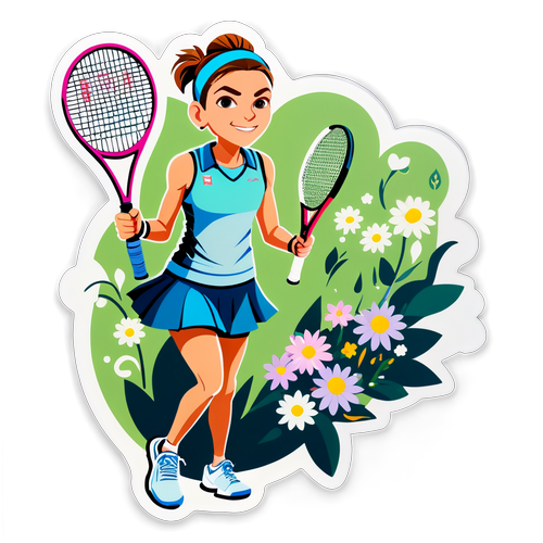 Sticker cu rachetă de tenis și flori