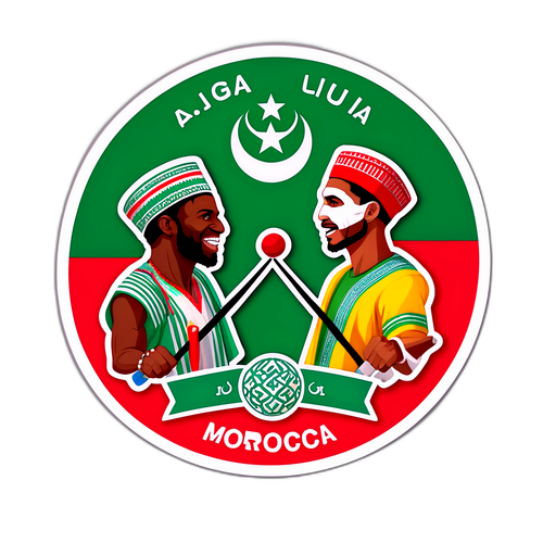 Aufkleber zur Feier der Rivalität zwischen Nigeria und Marokko