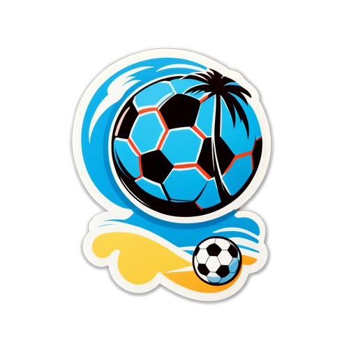 Sticker Plage de Barcelone avec Palmiers et Ballon de Football