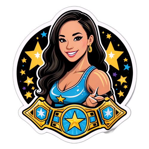 Autocollant AJ Lee avec ceintures de championnat et étoiles scintillantes